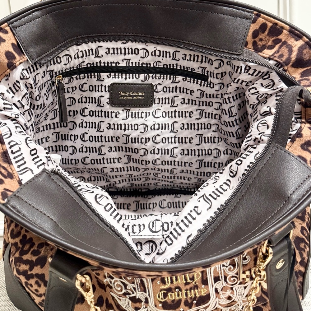👑🤎 Juicy Couture Juicy for All Velour Leopard Print Tote Bag & Wristlet Set - Picture 11 of 17